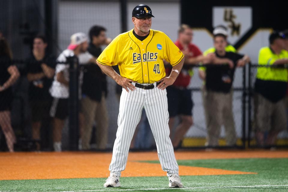 Southern Miss head coach Scott Berry during game three of the NCAA baseball super regional between Tennessee and Southern Mississippi held at Pete Taylor Park in Hattiesburg, Miss., on Monday, June 12, 2023. 