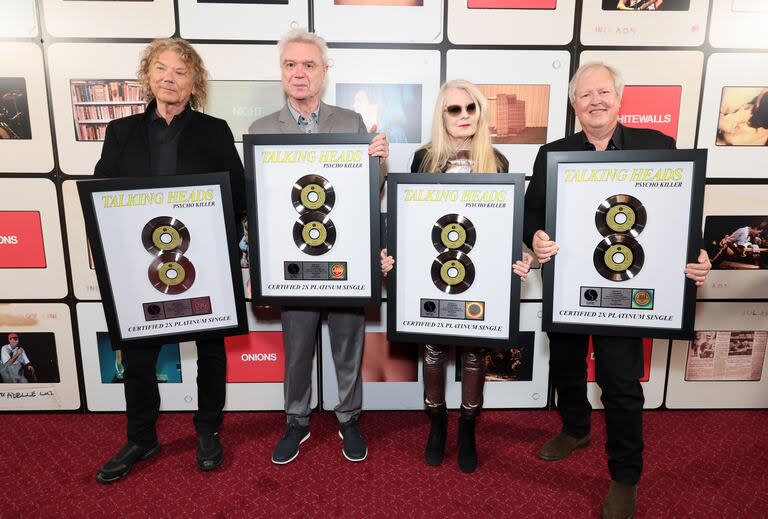 Jerry Harrison, David Byrne, Tina Weymouth y Chris Frantz durante una reunión que celebró su carrera, a propósito de los 40 años de Stop Making Sense