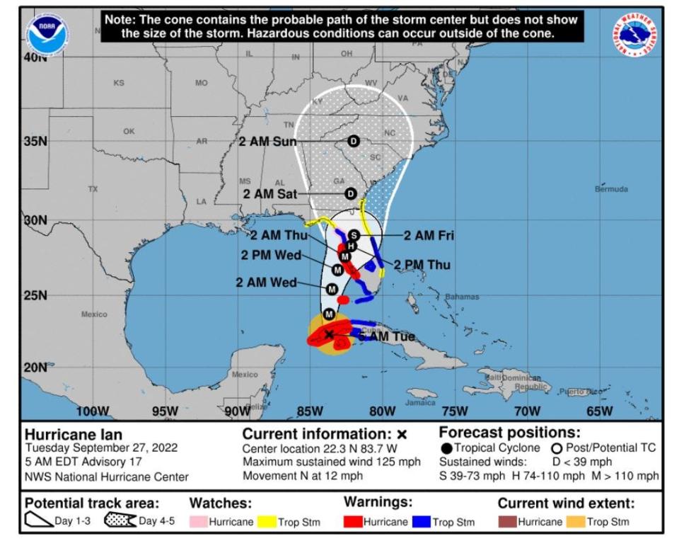 5 a.m. forecast map for Hurricane Ian