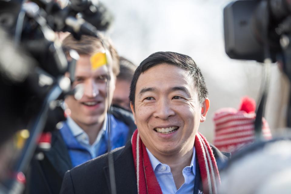 Former Democratic presidential candidate Andrew Yang in Hopkinton, New Hampshire, on Feb. 9, 2020.