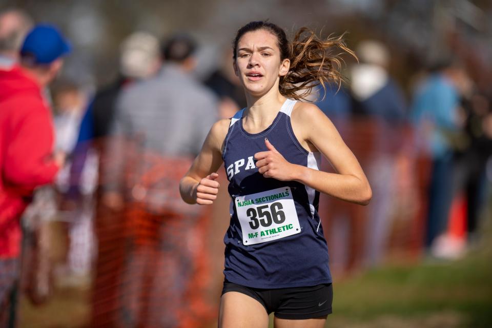 NJSIAA North 1 cross country sectional championships at Garret Mountain Reservation in Woodland Park on Saturday, November 6, 2021. Ashley Crane, of Sparta, on her way to finishing fifth in the Group 2 Girls race. 