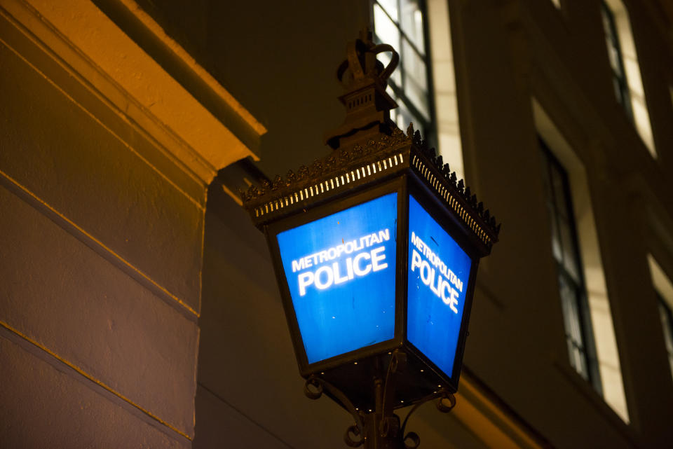 A traditional blue lamps are located on the outside most metropolitan police stations. They are the signage used for the public to identify the police station. The lamps This lamp is located on the outside of the Charing Cross police station building. London UK