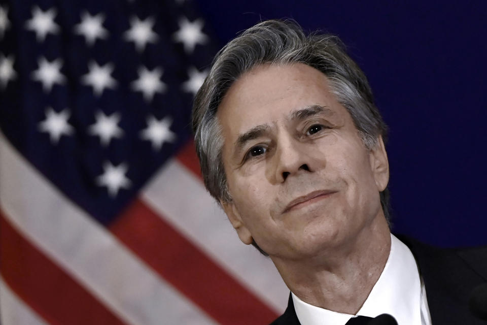 U.S. Secretary of State Antony Blinken speaks during a press conference on the sidelines of the G20 foreign ministers meeting, Thursday, March 2, 2023, in New Delhi. (Olivier Douliery/Pool via AP)