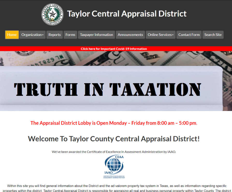 Taylor Central Appraisal District website, www.taylor-cad.org