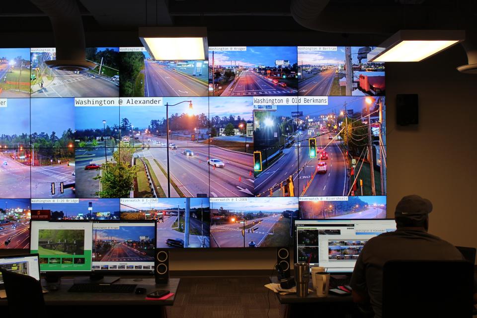 Officials and employees monitor traffic during Masters week 2019 (April 8-14) at the Traffic Management Center (TMC) located at 452 Walker St., Augusta, Ga.