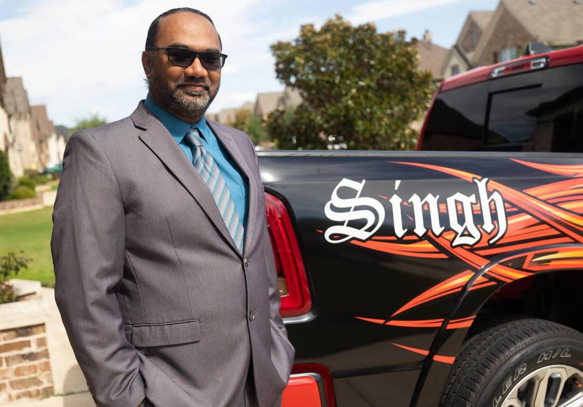 Tony Singh with Little Elm City Council near his truck at home in Little Elm.