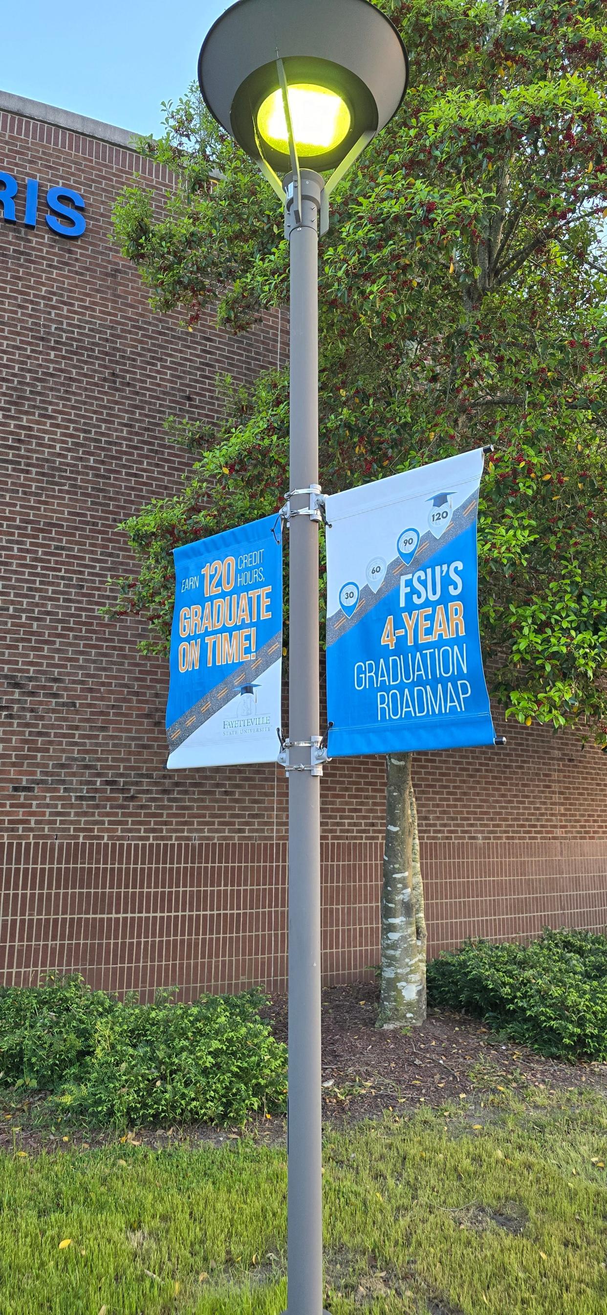 A banner at Fayetteville State University highlights its major summer school initiative, aimed at improving retention.
