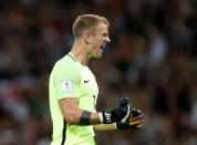 <p>Soccer Football – 2018 World Cup Qualifications – Europe – England vs Slovakia – London, Britain – September 4, 2017 England’s Joe Hart celebrates after Marcus Rashford scores their second goal Action Images via Reuters/Carl Recine </p>