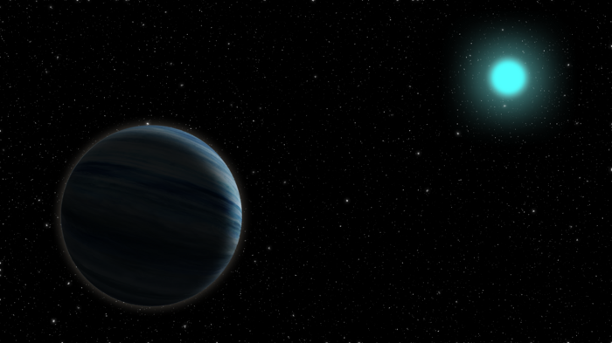 Artist’s concept of a Neptune-sized planet, left, around a blue, A-type star (Steven Giacalone, UC Berkeley)