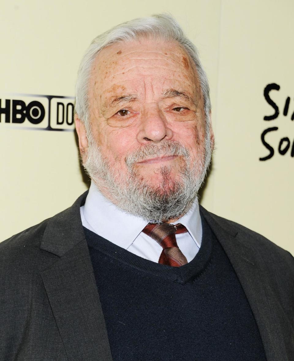 In this Nov. 18, 2013 photo, composer and lyricist Stephen Sondheim attends the premiere of HBO's "Six By Sondheim" at the Museum of Modern Art in New York. The documentary airs Monday, Dec. 9, 2013, on HBO at 9 p.m. ET. (Photo by Evan Agostini/Invision/AP)