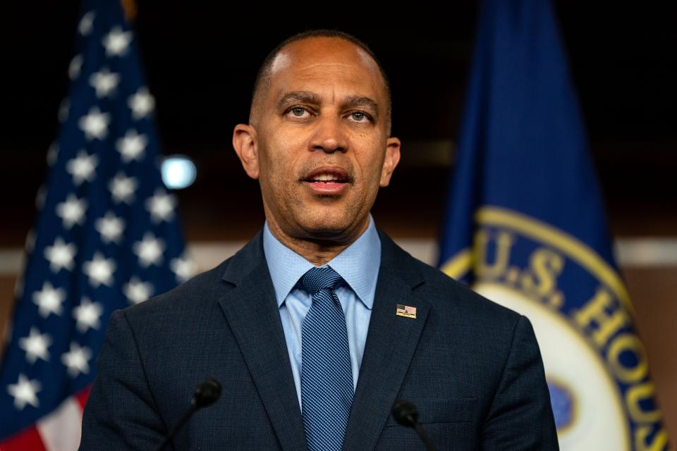 House Minority Leader Hakeem Jeffries D-N.Y., speaks during a news conference at the U.S. Capitol on June 14, 2024 in Washington, DC.