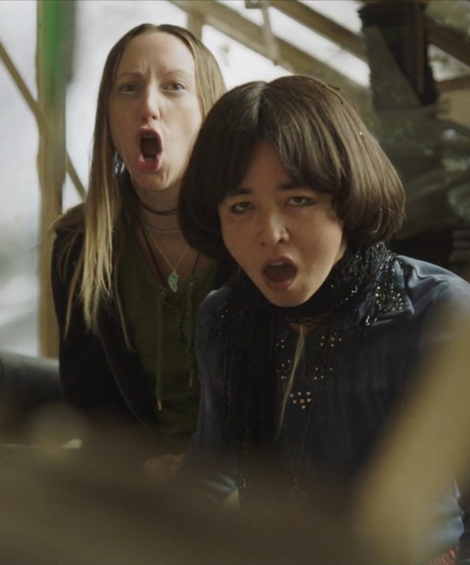 Middle schoolers Anna Konkle and Maya Erskine in "Pen15" yelling at someone