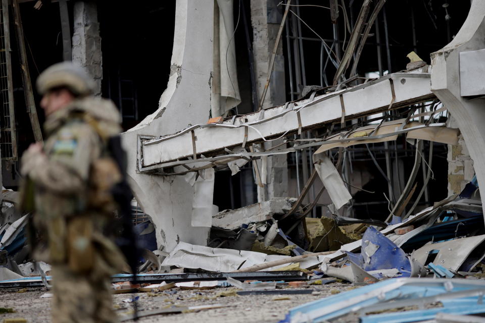 A view of the Ukrainian Mykolaiv international airport destroyed following shelling, amid Russia's invasion on Ukraine, in Mykolaiv, Ukraine, April 8, 2022. REUTERS/Ueslei Marcelino