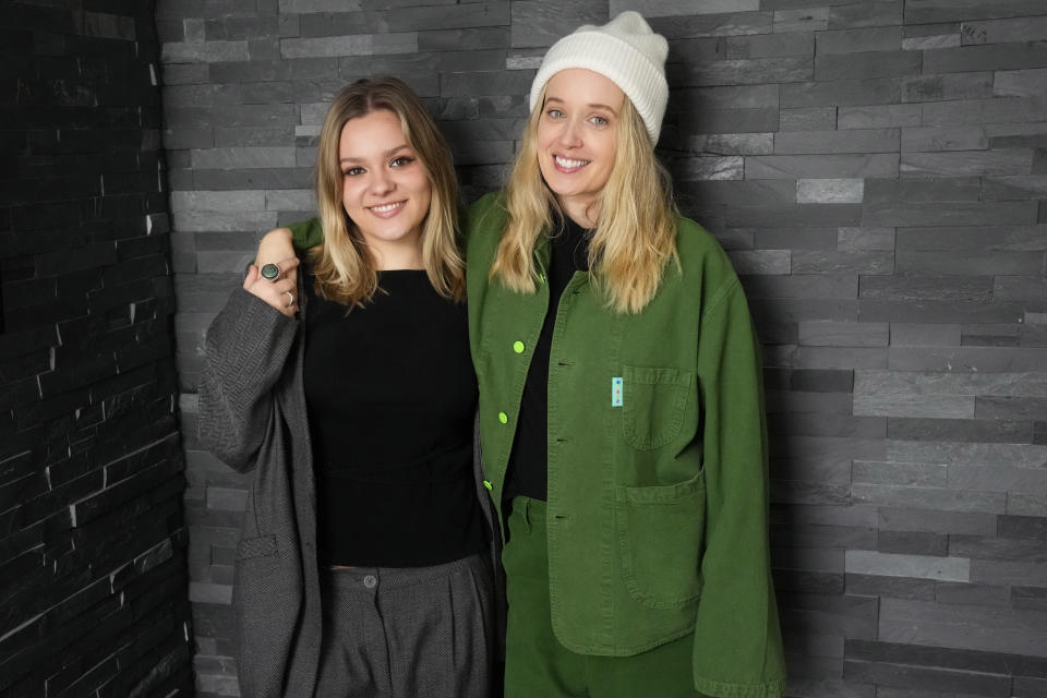 Maisy Stella, left, and Megan Park pose for a portrait to promote their film "My Old Ass" during the Sundance Film Festival on Monday, Jan. 22, 2024, in Park City, Utah. (Photo by Charles Sykes/Invision/AP)