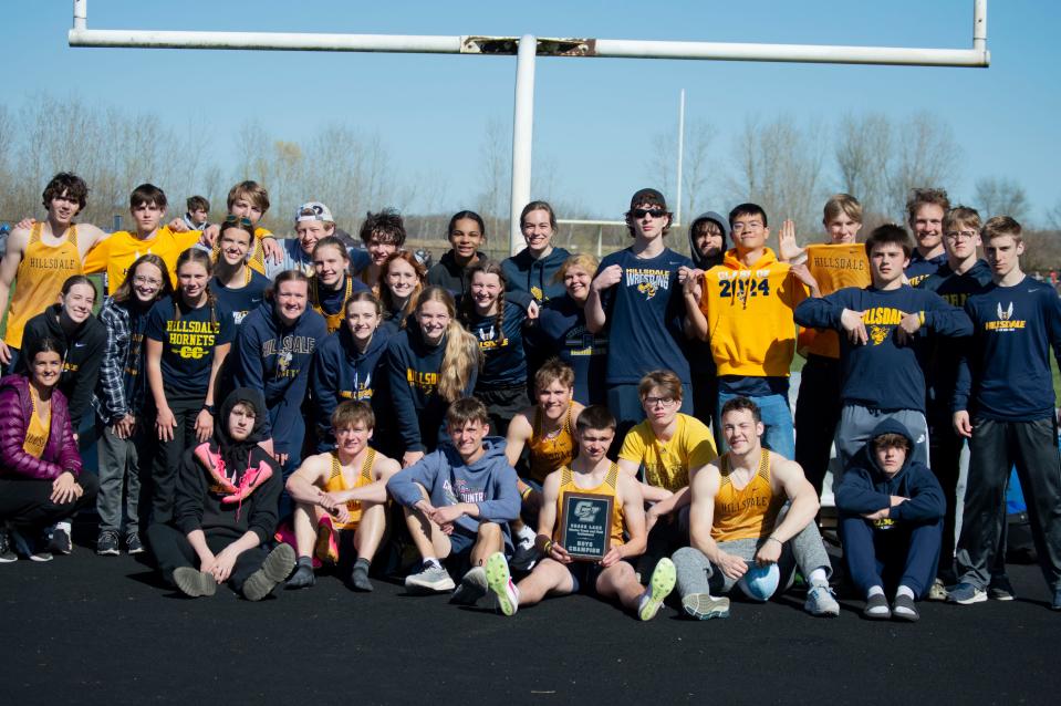 Hillsdale boys track took first place at the Grass Lake Warrior Invitational. The Hornet girls team took third place.