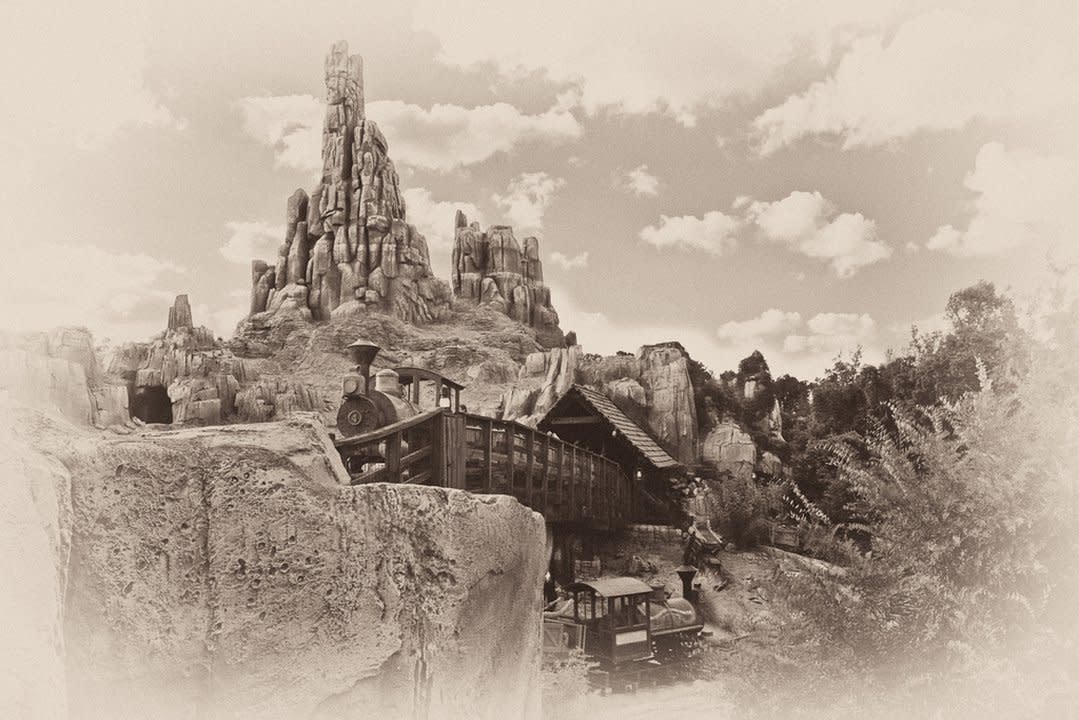 Rendering of Big Thunder Mountain Railroad at Disney World in 1980