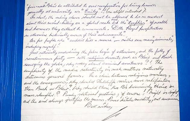 Ian Brady underlined random words throughout his letters. Photo: Caters