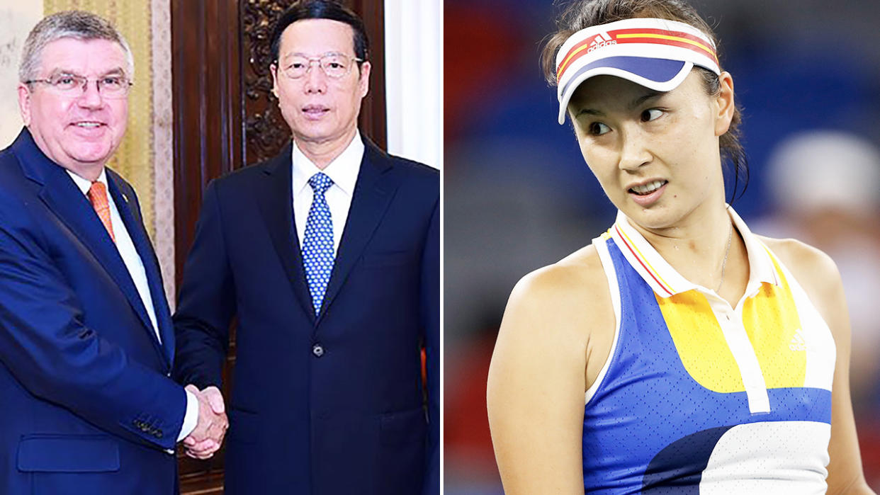 Thomas Bach, pictured here with Zhang Gaoli in 2016 before Peng Shuai's allegations.