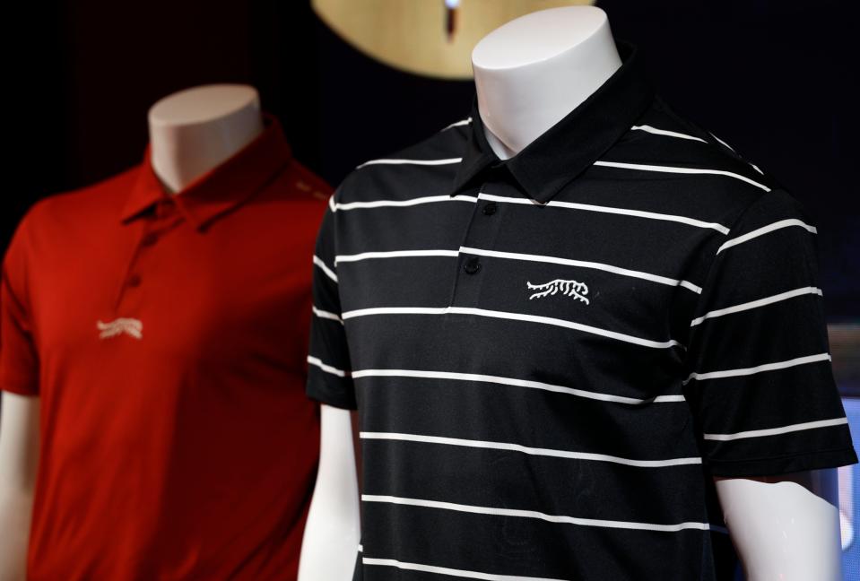 PACIFIC PALISADES, CALIFORNIA - FEBRUARY 12: A clothing detail during the launch of Tiger Woods and TaylorMade Golf's new apparel and footwear brand "Sun Day Red" at Palisades Village on February 12, 2024 in Pacific Palisades, California. (Photo by Kevork Djansezian/Getty Images)