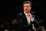 NEW YORK, NY - MARCH 07: Head coach Rick Pitino of the Louisville Cardinals shouts from the sidelines against the Seton Hall Pirates during their second round game of the Big East Men's Basketball Tournament at Madison Square Garden on March 7, 2012 in New York City. (Photo by Chris Trotman/Getty Images)