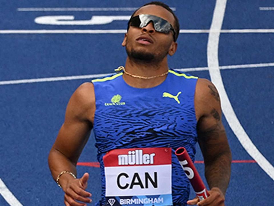 On Tuesday, star sprinter Andre De Grasse made his COVID-19 diagnosis public, confirming he would miss this weekend's national championships in Langley, B.C. (Paul Ellis/AFP via Getty Images/File - image credit)