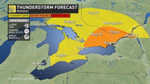 Ontario risk Monday afternoon