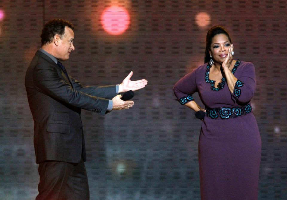 Tom Hanks highlights legendary talk show host Oprah Winfrey during the "Surprise Oprah! A Farewell Spectacular," taped May 17, 2011, in Chicago.