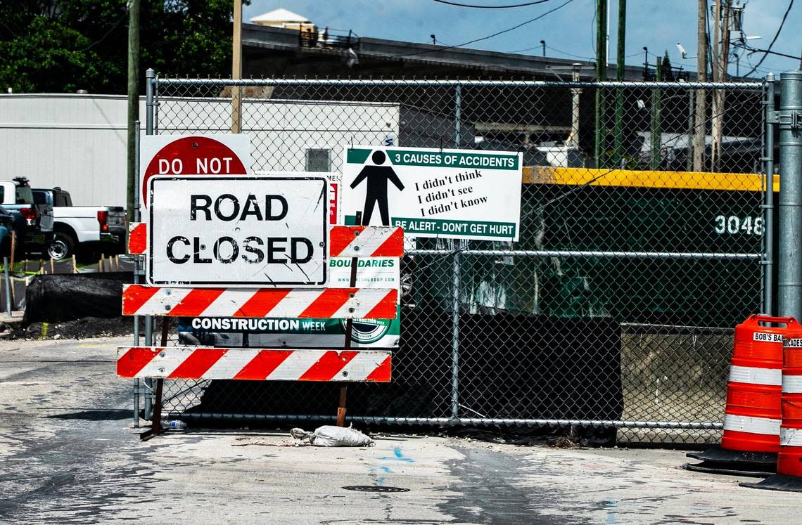Road closed signs are seen all over the Miami downtown area due to the construction of the I-395/SR 836/I-95 Design-Build Project, on Wednesday, Aug. 3, 2022.