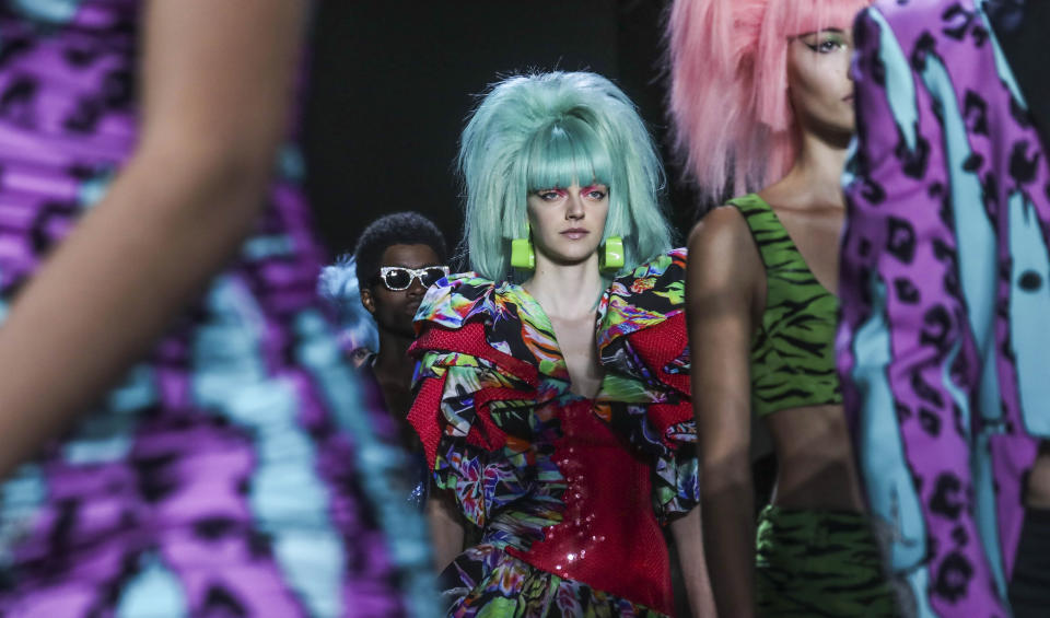 The latest fashion creation from Jeremy Scott is modeled during New York's Fashion Week, Friday, Sept. 6, 2019. (AP Photo/Bebeto Matthews)