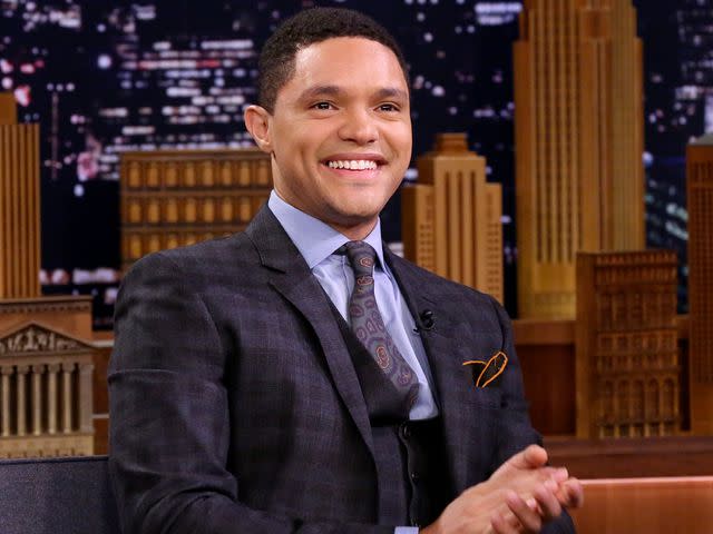 <p>Andrew Lipovsky/NBCU Photo Bank/NBCUniversal/Getty</p> Trevor Noah during an interview on 'The Tonight Show Starring Jimmy Fallon' on October 23, 2018.