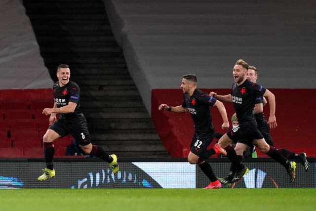 Arsenal were held by Slavia Prague in the home leg (John Walton/PA)