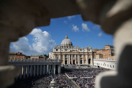 View as Pope Francis leads a Marian vigil mass in Saint Peter's square at the Vatican, October 9, 2016. REUTERS/Alessandro Bianchi