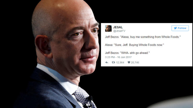 Hatte sich das Spracheingabegerät von Amazon-Gründer Jeff Bezos einfach nur verhört und damit die Übernahme von Whole Foods eingeleitet? Diese Vermutung legen einige Twitter-Nutzer nahe. Andere werden philosophisch.