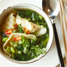 <p>Skip the frying pan and make a full meal out of store-bought dumplings with this quick and easy 30-minute soup. Shao Hsing (or Shaoxing) is a seasoned rice wine used in Chinese cooking. Look for it in Asian specialty markets or with other Asian ingredients in large supermarkets. <a href="https://www.eatingwell.com/recipe/268735/potsticker-vegetable-soup/" rel="nofollow noopener" target="_blank" data-ylk="slk:View Recipe" class="link rapid-noclick-resp">View Recipe</a></p> 