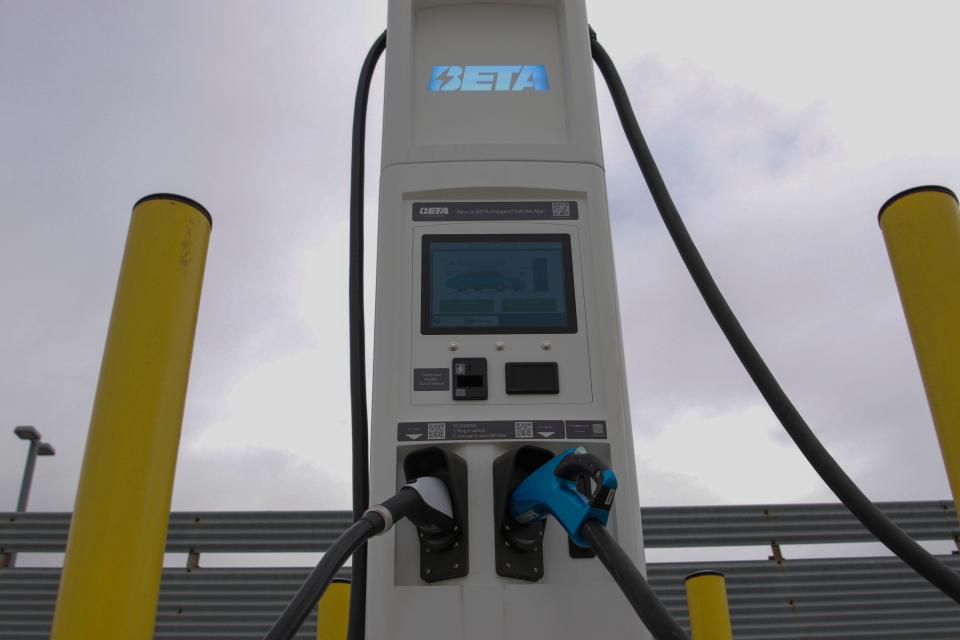 The new charging station at Augusta Regional Airport on Wednesday, March 22, 2023. The airport announced its partnership with BETA to bring electric airplanes to Augusta. This is the first airport in Georgia to receive electric airplane charging stations. 