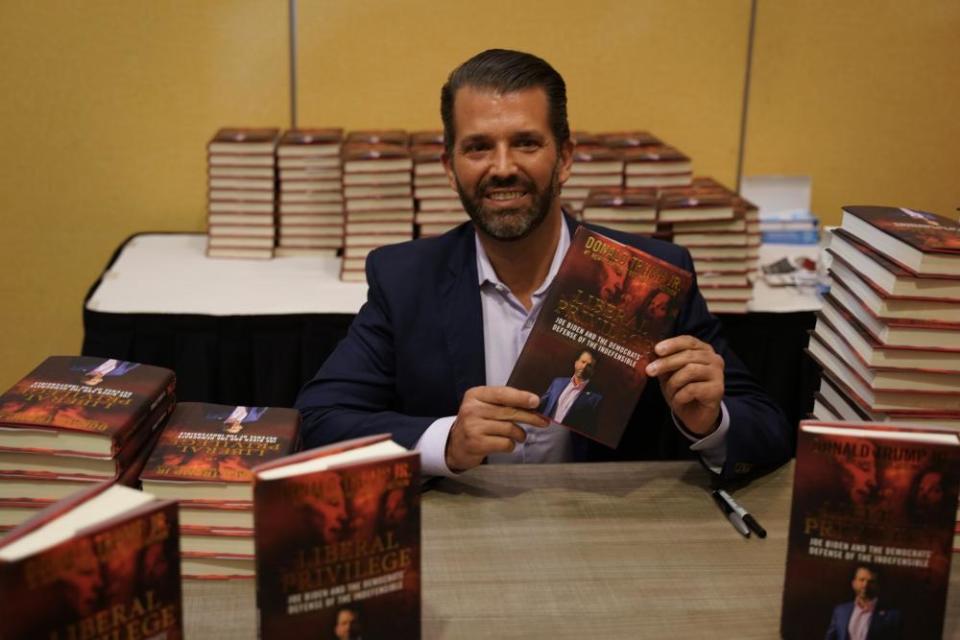 Donald Trump Jr attends a book signing at Marriot Hotel to promote his book ‘Liberal Privilege’ in Long Island, New York, on 18 October.