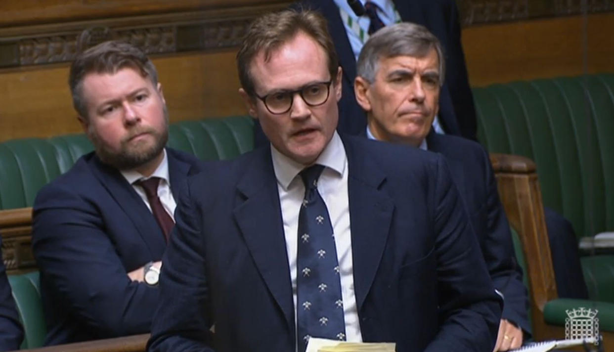 Tom Tugendhat speaking during the debate on the situation in Afghanistan in the House of Commons, London, as MPs returned to Parliament from their summer break for an emergency sitting on Wednesday, three days after the country's capital Kabul fell to the militants on Sunday. Picture date: Wednesday August 18, 2021. (Photo by House of Commons/PA Images via Getty Images)