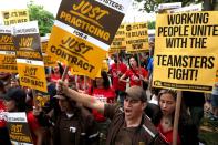 UPS Teamsters picket ahead of an upcoming possible strike in Brooklyn, New York