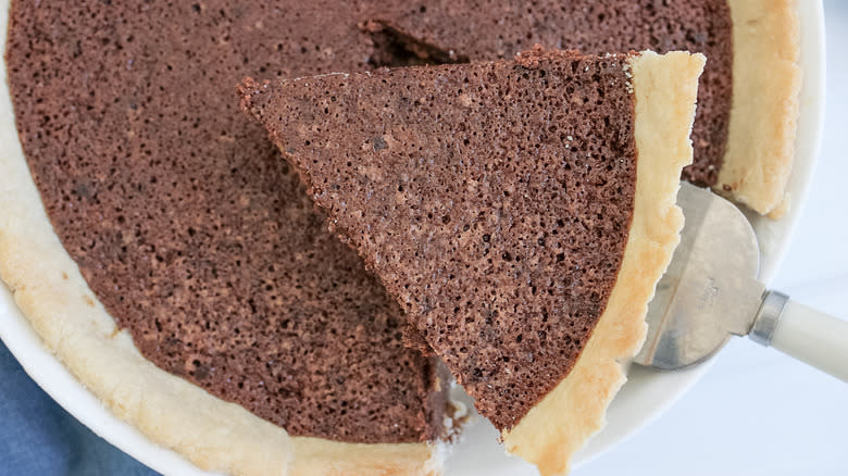 slice of chocolate pie above 