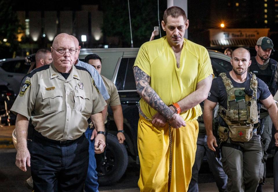 Escaped inmate Casey White arrives at the Lauderdale County Courthouse in Florence, Alabama, on Tuesday night (AP)