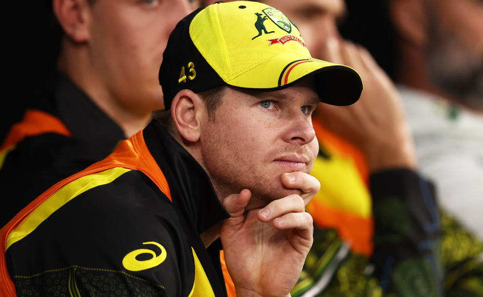 Steve Smith on the bench at last year's T20 World Cup.
