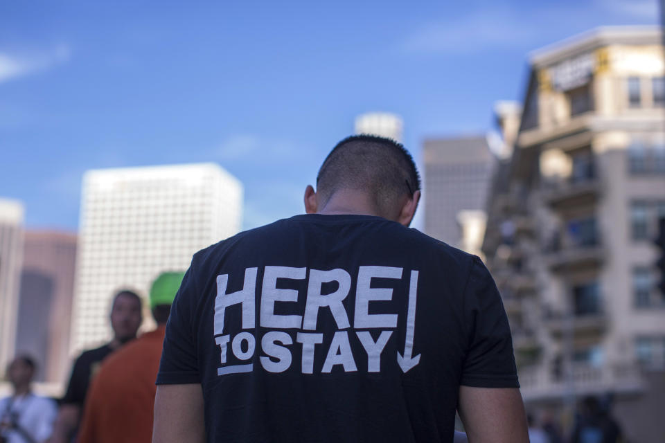 <p>People protest the Trump administration policy of removing children from parents arrested for illegally crossing the U.S.-Mexico border on June 14, 2018, in Los Angeles, Calif. Demonstrators marched through the city and culminated the march at a detention center where ICE (U.S.Immigration and Customs Enforcement) detainees are held. U.S. Immigration and Customs Enforcement recently arrested 162 undocumented immigrants during a three-day operation in Los Angeles and surrounding areas. (Photo: David McNew/Getty Images) </p>