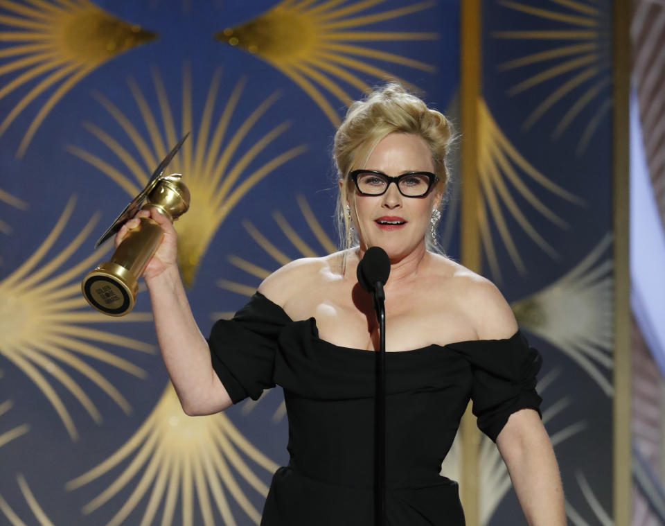 Patricia Arquette accepts the Best Performance by an Actress in a Limited Series or Motion Picture Made for Television award. (Photo: Paul Drinkwater/NBCUniversal via Getty Images)