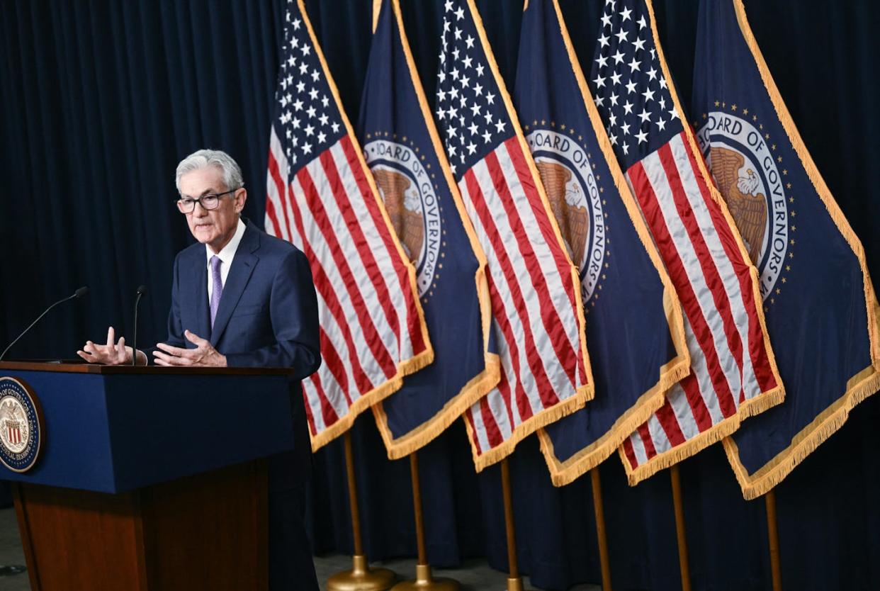 U.S. Federal Reserve Chair Jerome Powell speaks to reporters on June 12, 2024. <a href="https://www.gettyimages.com/detail/news-photo/federal-reserve-chair-chair-jerome-powell-speaks-at-a-press-news-photo/2156668656" rel="nofollow noopener" target="_blank" data-ylk="slk:Brendan Smialowski/AFP/Getty Images;elm:context_link;itc:0;sec:content-canvas" class="link ">Brendan Smialowski/AFP/Getty Images</a>