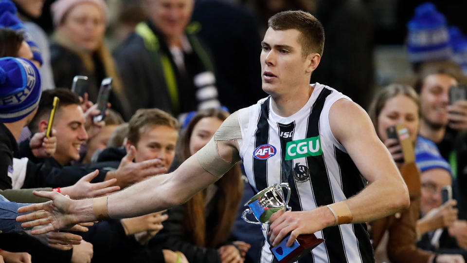 Mason Cox has reached out to a young Magpies fan who is in hospital. Pic: Getty