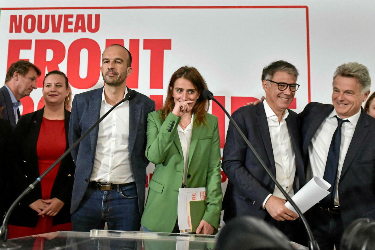 Yannick Jadot, Mathilde Panot, Manuel Bompard, Marine Tondelier, Olivier Faure et Fabien Roussel, le 14 juin 2024.  - Credit:Abdullah Firas / Abdullah Firas/ABACA