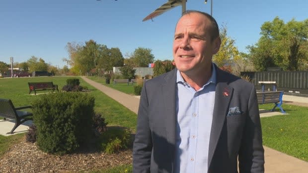 Conservative Chris Lewis, shown in a file photo, says he was thrown from his horse Monday afternoon on federal election day, and suffered scrapes and bruises. He's projected to win a second term as MP for Essex in southwestern Ontario. (Chris Ensing/CBC - image credit)