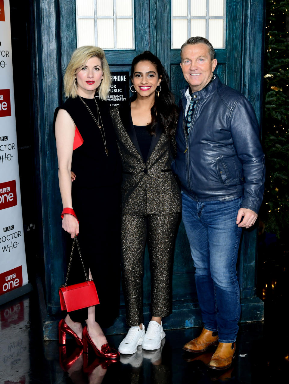 Jodie Whittaker, Mandip Gill and Bradley Walsh attending the Doctor Who photocall held at the BFI Southbank, London.