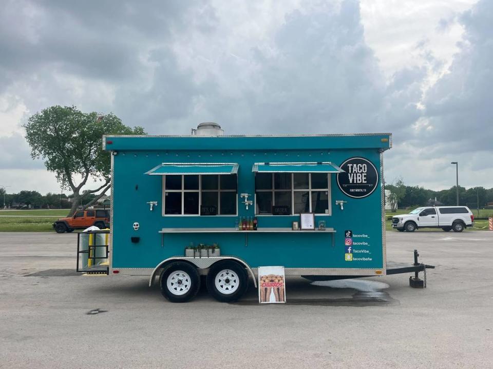 Taco Vibe, a runner up in the Star-Telegram’s Best Food Truck in Fort Worth, parked at its regular location in Saginaw Switchpark on April 18, 2024.