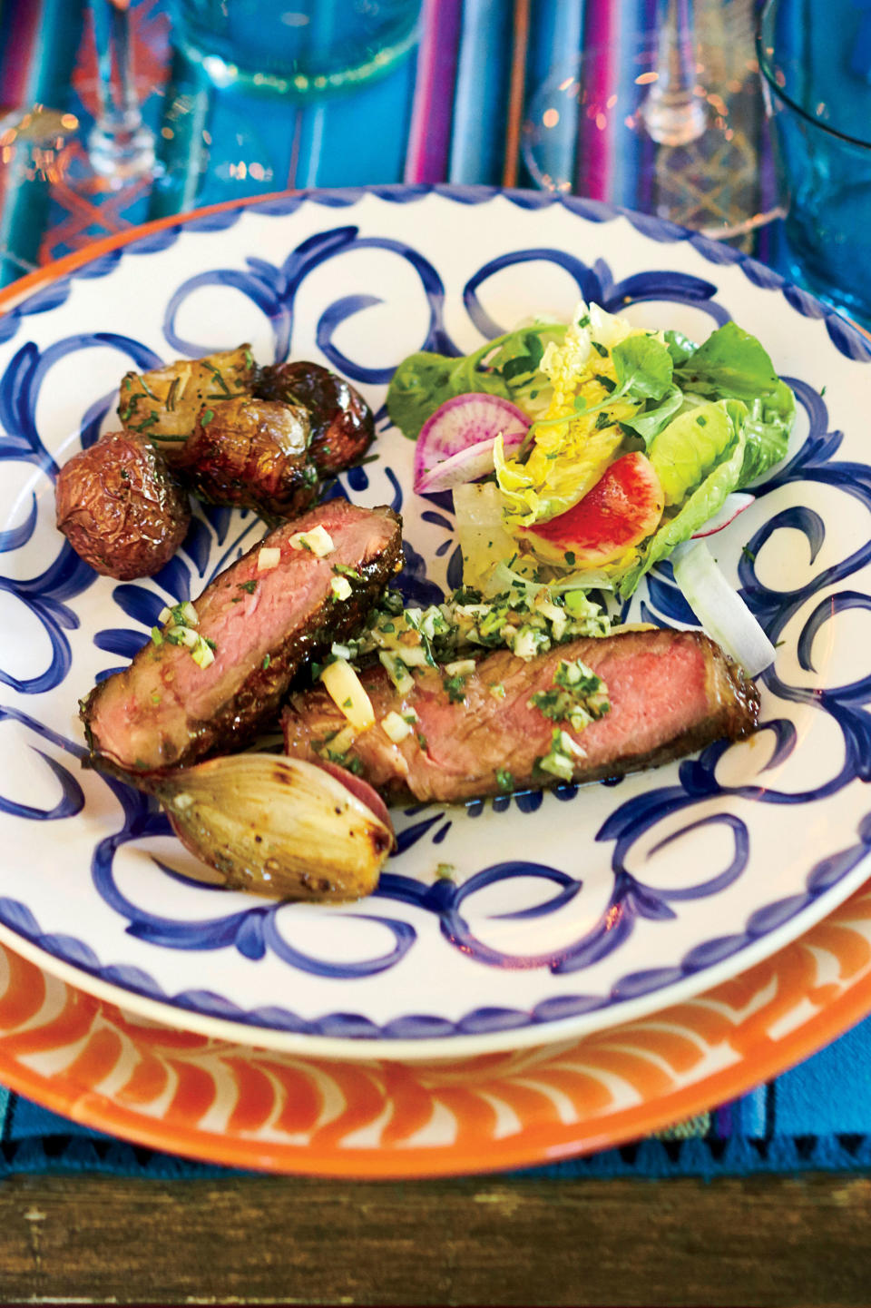 Brown Sugar-and-Mustard Rubbed Ribeye with Roasted Garlic Salsa Verde